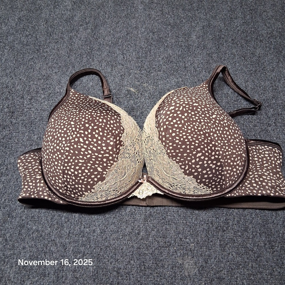 Cacique Bra Womens Size 42D Brown Dotted‎ Lace Cups With Bow Front